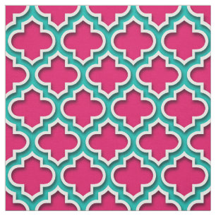 Tecido Raspberry Teal White Quatrefoil Marroquino #5DS