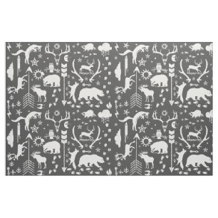 Tecido Rastreio Rustic Animal Track Bear Deer Fox Woodlan