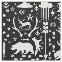 Tecido Rastreio Rustic Animal Track Bear Deer Fox Woodlan