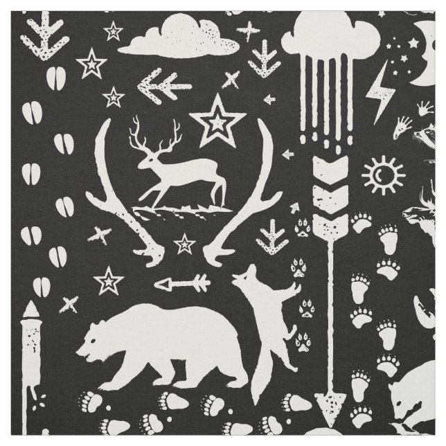 Tecido Rastreio Rustic Animal Track Bear Deer Fox Woodlan (Modelo)