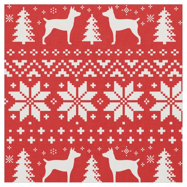 Tecido Rat Terrier Silhouettes Natal Natal Xmas (Detalhe)
