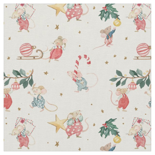 Tecido Rato de Natal Mousekin de Natal Inverno Yule  (Detalhe)