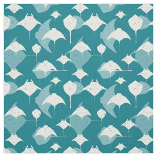 Tecido Rays Manta e Stingrays Azul Teal e Branco