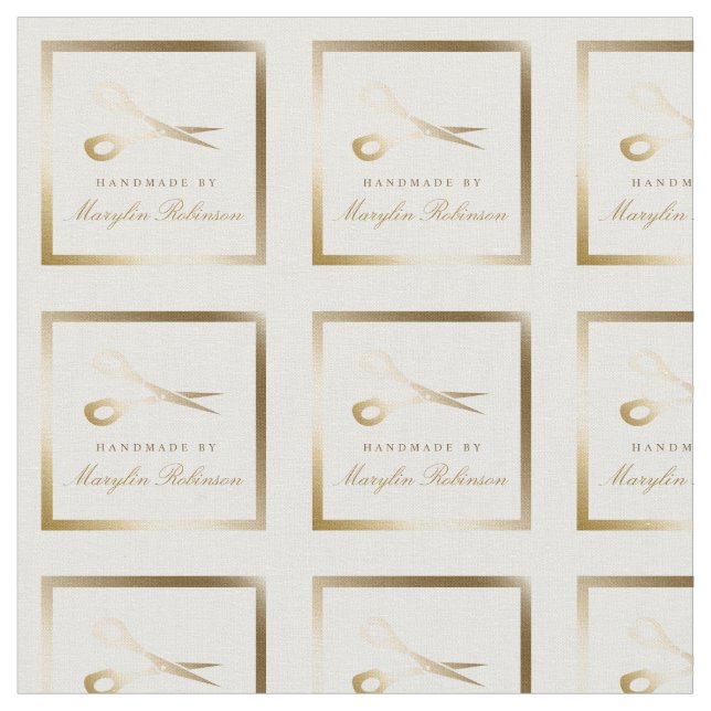 Tecido Recortar e mastigar | Tesouras brancas e Douradas  (Detalhe)