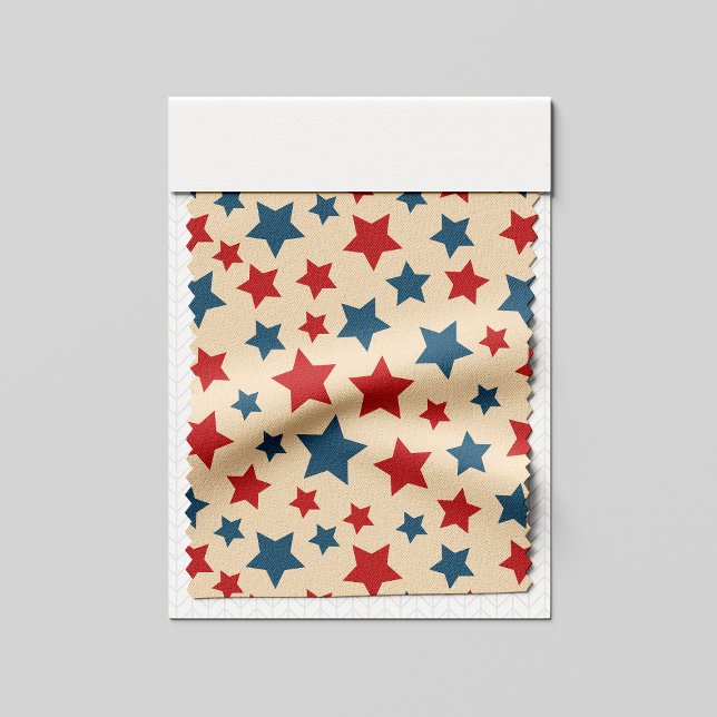 Tecido Red and Blue Stars, 4th of July, Beige Background (Criador carregado)