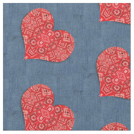 Tecido Red Bandana Heart Denim Combo
