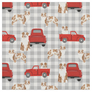 Tecido Red Merle Aussie e caminhão vermelho