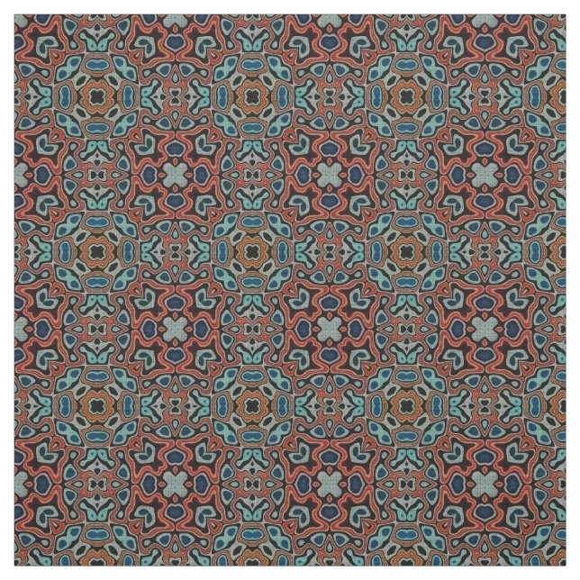 Tecido Red Orange Blue Aqua Turquoise Hip Orient Art (Modelo)