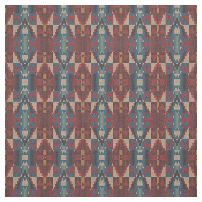 Tecido Red Orange Teal Blue Taupe Brown Ethnic (Modelo)