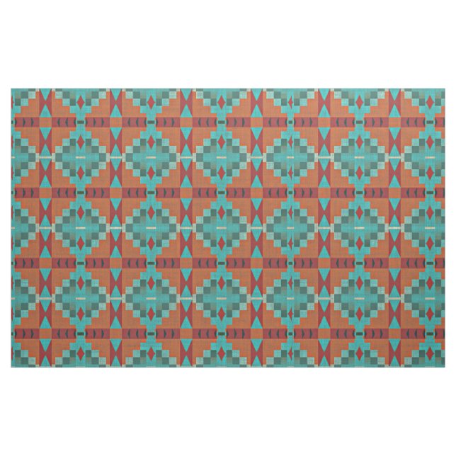 Tecido Red Orange Turquoise Teal Green Ethnic (Fat Quarter)