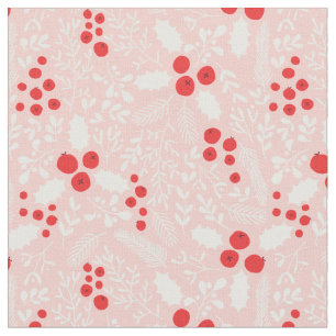Tecido Red Pink White Holly Berries Mistura Natal