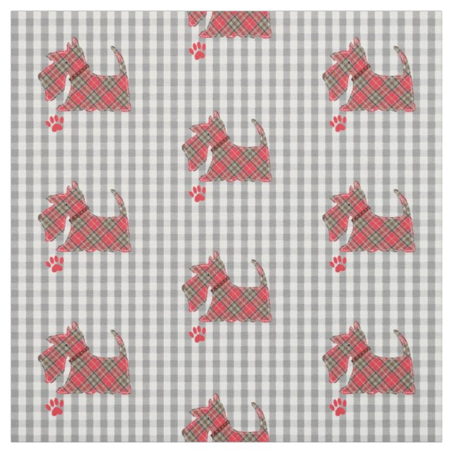 Tecido Red Scottish Tartan Terrier Dogs Gingham Xadrez (Modelo)