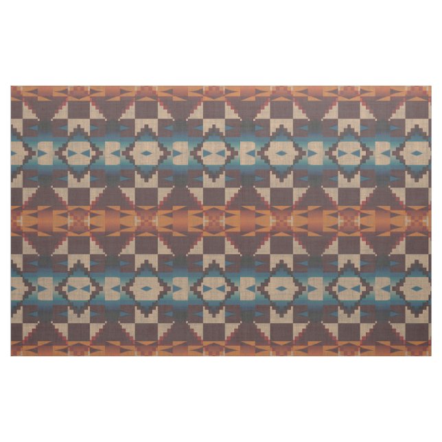Tecido Red Teal Blue Taupe Brown Orange Ethnic (Fat Quarter)