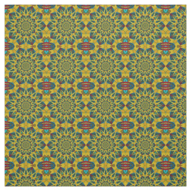Tecido Red Teal Yellow Moderno Étnica Têxtil Impressão (Modelo)