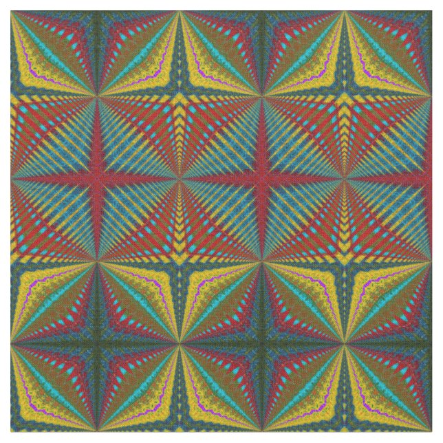 Tecido Red Teal Yellow Moderno Étnica Têxtil Impressão (Detalhe)