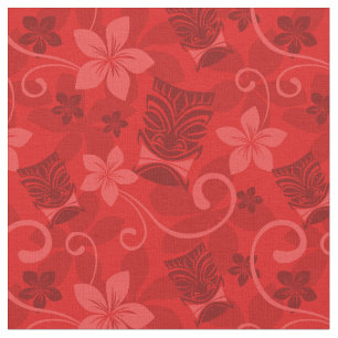 Tecido Red Tiki Máscaras Havaianas