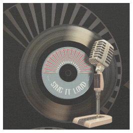 Tecido Registro retro do microfone e do vinil 45