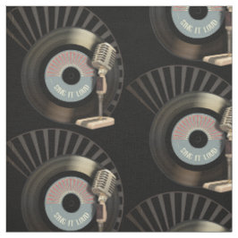 Tecido Registro retro do microfone e do vinil 45