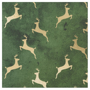 Tecido Reindeer de Natal Dourado em Verde