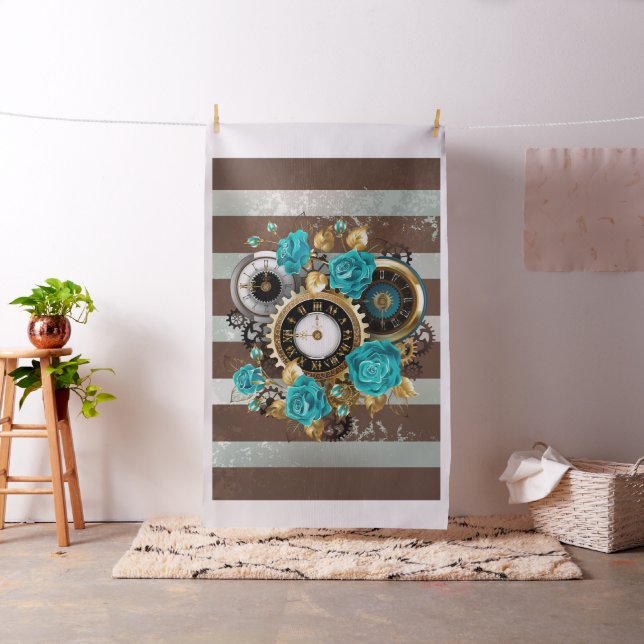 Tecido Relógio e Rosas de Turquesa em Striping (In Situ)
