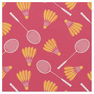 Tecido Relógios com raquetes de badminton - vermelho