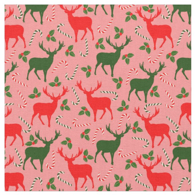 Tecido renas de natal cor-de-rosa (Detalhe)