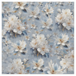Tecido Repetições de flores brancas e azuis-claro-peludas