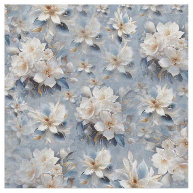 Tecido Repetições de flores brancas e azuis-claro-peludas (Detalhe)