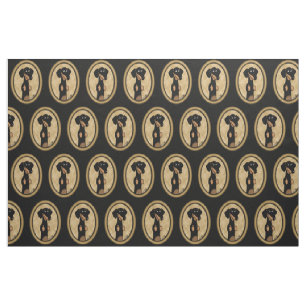 Tecido Retrato do Cartoon Oval Dachshund, Oval Dourado (p
