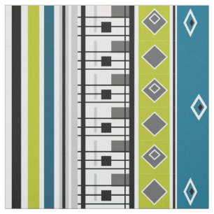 Tecido retrô, anos 60, popular, moda, azul, verde, geo