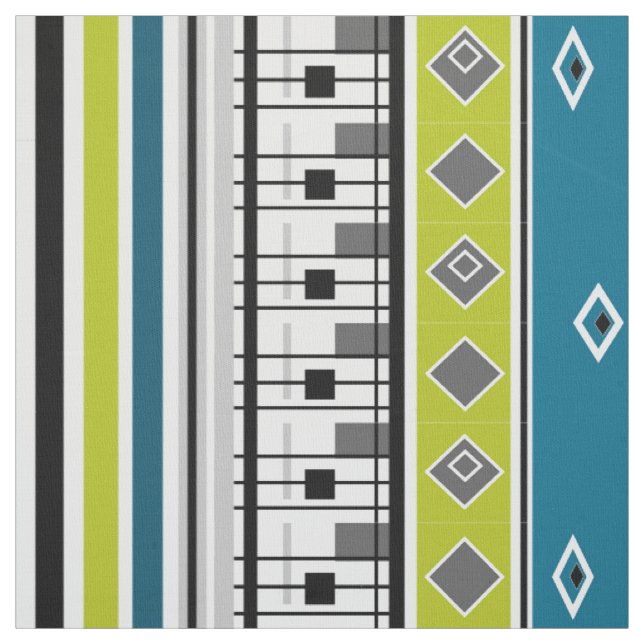Tecido retrô, anos 60, popular, moda, azul, verde, geo (Modelo)