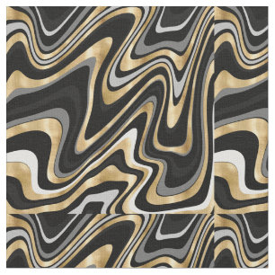 Tecido Retro Black Dourado Wavy Lines Modern Design