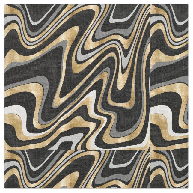 Tecido Retro Black Dourado Wavy Lines Modern Design (Detalhe)