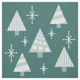 Tecido Retro da década de 1950 Árvores de Natal Verde Tea