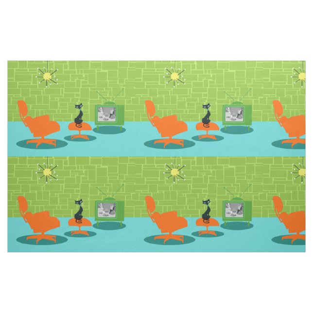 Tecido retro do gatinho da era espacial (Fat Quarter)