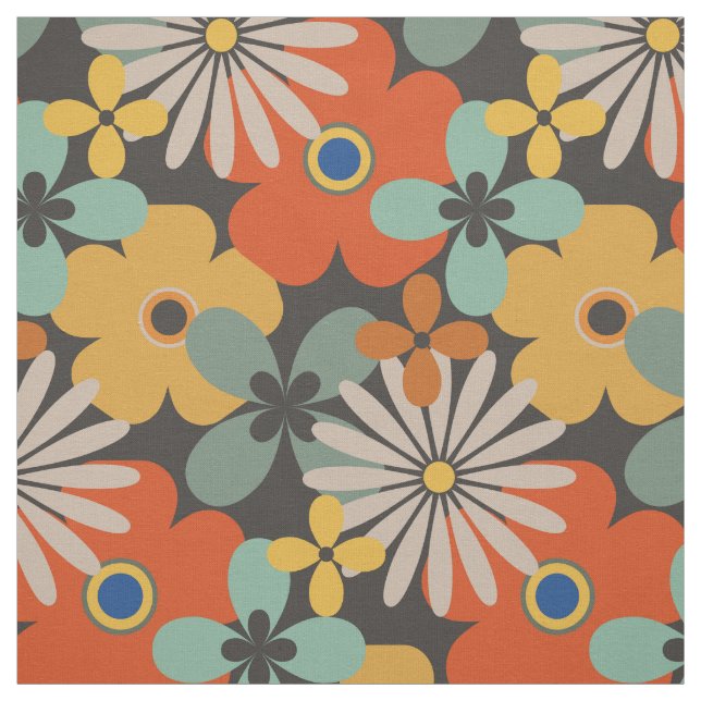 Tecido Retro Groovy Orange Dourado Floral (Modelo)