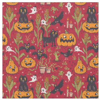 Tecido Retro Halloween pattern in vintage cartoon style.