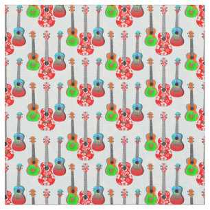 Tecido Retro Havaiano Ukulele Floral