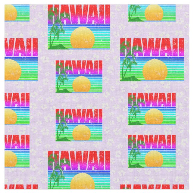 Tecido Retro Hawaii Sunset Beach Purple Hibiscus (Detalhe)