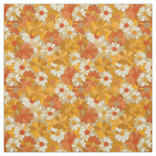 Tecido Retro Laranja Floral Botânico Ousado Anos 70 Vinta