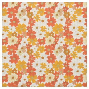 Tecido Retro Laranja Floral Botânico Ousado Anos 70 Vinta