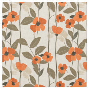 Tecido Retro Laranja Floral Botânico Ousado Anos 70 Vinta