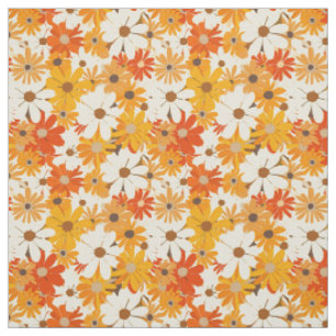 Tecido Retro Laranja Floral Botânico Ousado Anos 70 Vinta