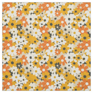 Tecido Retro Laranja Floral Botânico Ousado Anos 70 Vinta