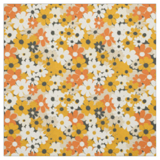 Tecido Retro Laranja Floral Botânico Ousado Anos 70 Vinta