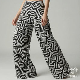 Tecido Retro Preto e Branco Padrão Geométrico Op Art Diam