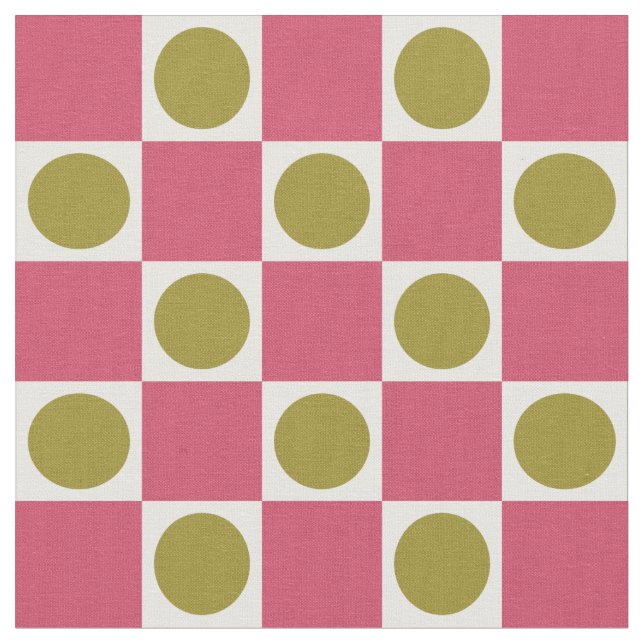 Tecido Retro Rosa e Oliva Círculo Verificado (Detalhe)