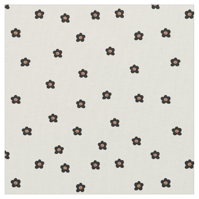 Tecido Retro Smiling Flower Pattern in Black and Cream (Detalhe)