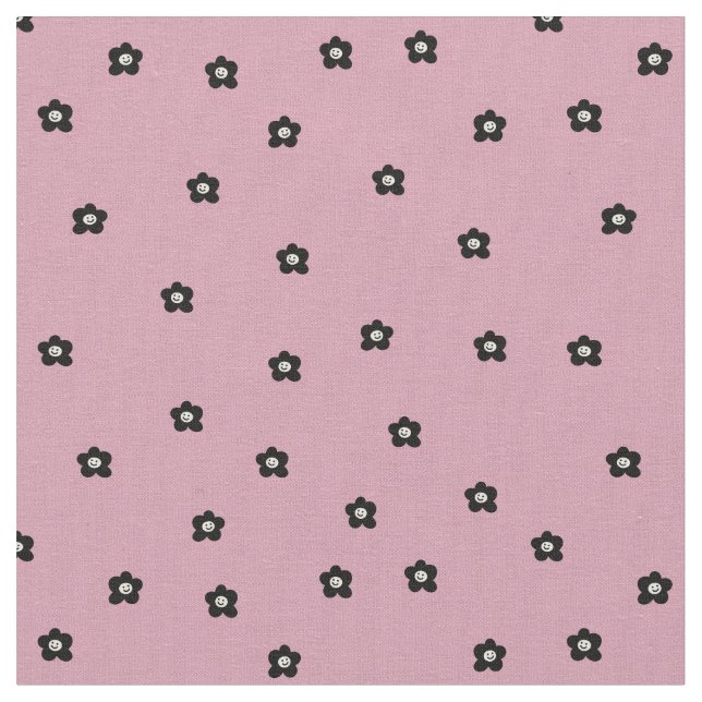Tecido Retro Smiling Flower Pattern in black and Rosa (Detalhe)