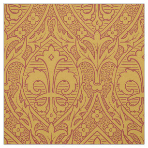 Tecido Revival Gótico Fleur de Lys - Vermelho na Dourada